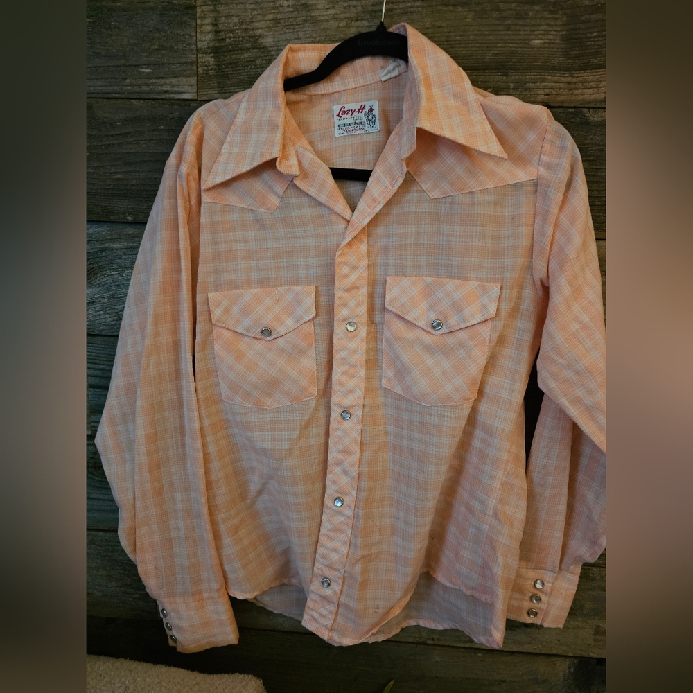Vintage Orange Plaid Button-Up Shirt
